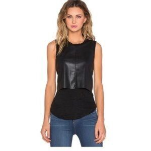 Womens Generation Love Black PU Faux Leather Linen Combo Tank Top S